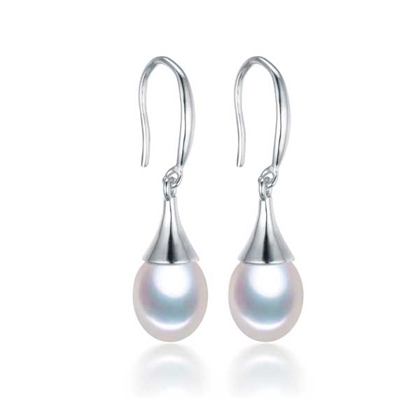 Hopeiset roikkuvat helmikorvakorut 8 mm - Hopeakorut - AJ-E1038 - 1