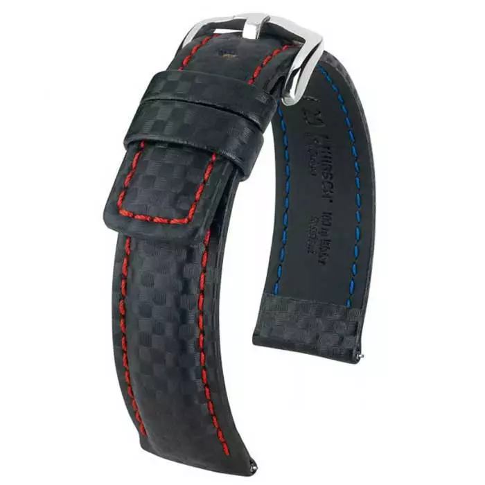 Hirsch Carbon Nahkaranneke L Musta NQ - Kellon rannekkeet - 02592052-2-18 - 1