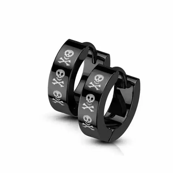 Mustat korvarenkaat pääkallo 4 x 13 mm - Teräskorut - HME1188 - 1