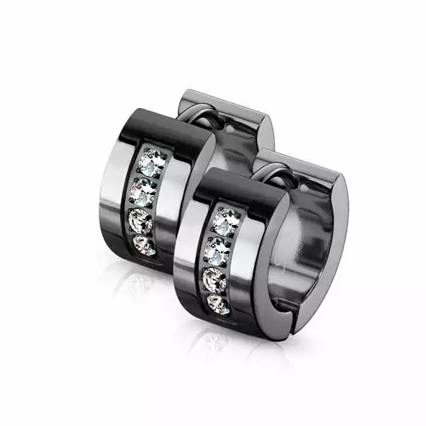 Teräskorvarenkaat zirkoniakivillä musta 7 x 13 mm - Teräskorut - HME1178 - 1