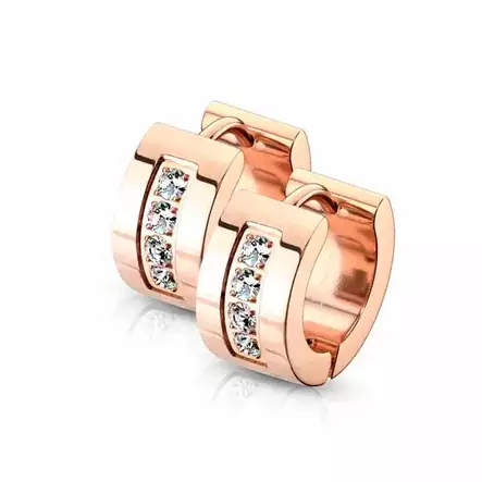 Teräskorvarenkaat zirkoniakivillä ruusukulta 7 x 13 mm - Teräskorut - HME1179 - 1