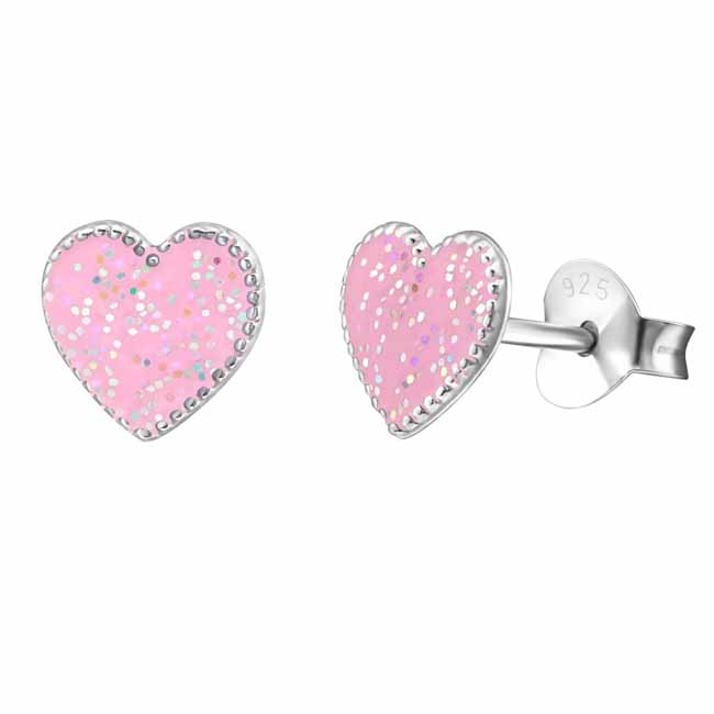 Hopeakorvakorut pinkki glittersydän - Hopeakorut - HME179 - 1