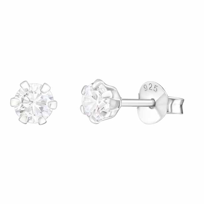 Hopeakorvakorut pyöreä zirkoni 4 mm - Hopeakorut - HME519 - 1