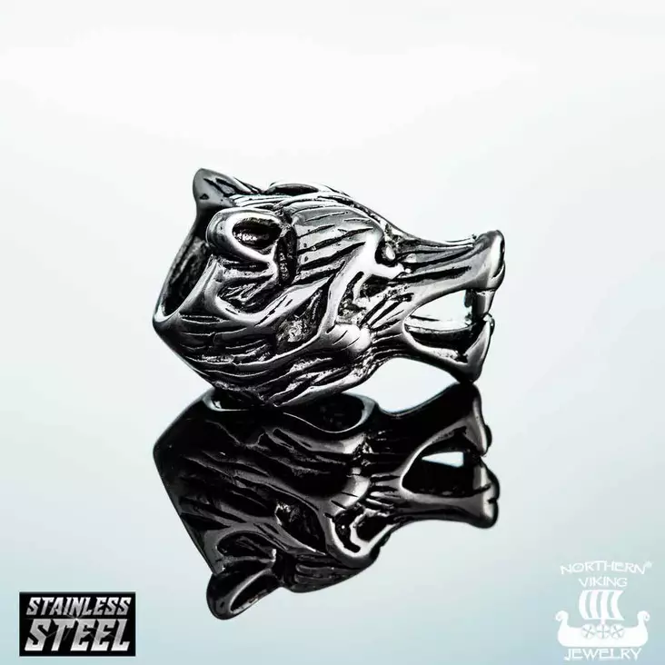 Northern Viking Jewelry Wolf Head partakoru NVJHE009 - Teräskorut - NVJHE009 - 1