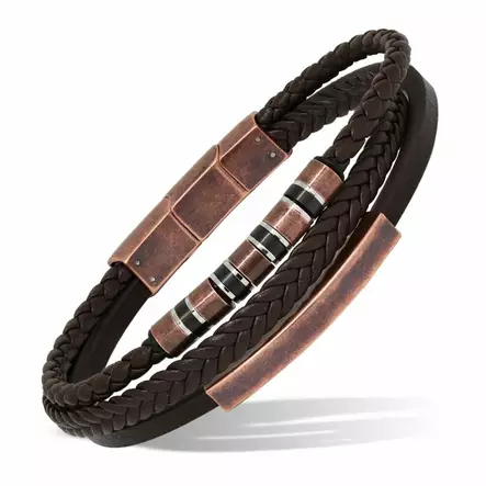Korutuote miesten rannekoru, nahka ja teräs 21,5 cm - Nahkakorut - SSLB-109RGrusk215c - 1