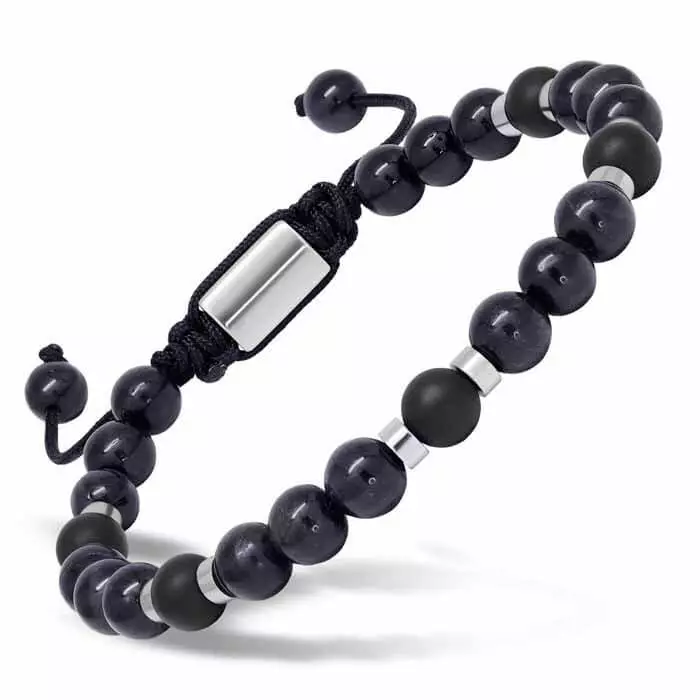 Miesten rannekoru sininen kissansilmä ja onyx - Nahkakorut - SSB-4002BLTIG - 1