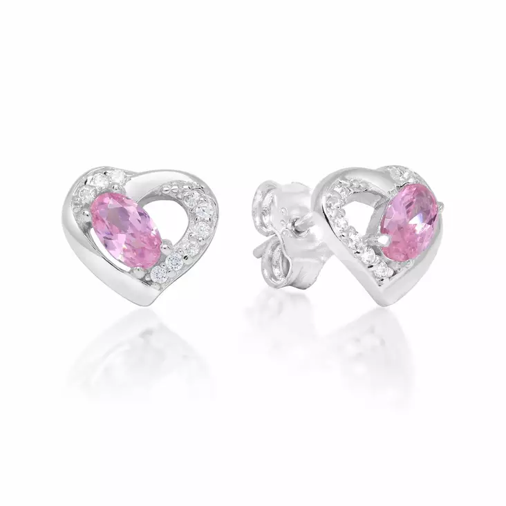 Hopeiset sydänkorvakorut pinkki zirkonia - Hopeakorut - E-1551Zpink - 1