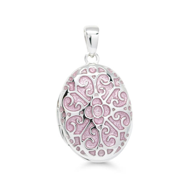 Medaljonki Hopea Ovaali Pinkki Emalointi WP-38558pink - Hopeakorut - WP-38558pink - 1