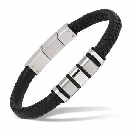 Korutuote miesten rannekoru, nahka ja teräs 21,5 cm - Nahkakorut - SSLB-103musta215cm - 1