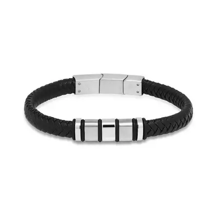 Korutuote miesten rannekoru, nahka ja teräs 21,5 cm - Nahkakorut - SSLB-103musta215cm - 2