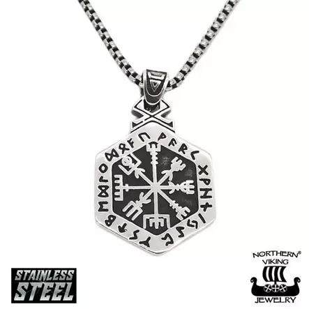 Northern Viking Jewelry Hexagonal Vegvisir NVJRS128 - Teräskorut - NVJRS128-55cm - 1