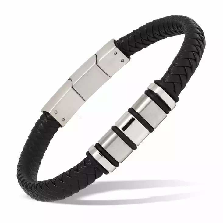 Korutuote miesten rannekoru, nahka ja teräs 21,5 cm - Nahkakorut - SSLB-103musta215cm - 1