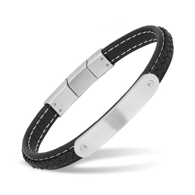 Korutuote miesten rannekoru, nahka ja teräs 21,5 cm - Nahkakorut - SSLB-104musta215cm - 1