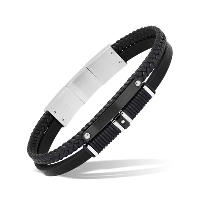 Korutuote miesten rannekoru, nahka ja teräs 21,5 cm - Nahkakorut - SSLB-110musta215cm - 1