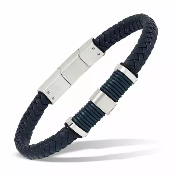 Korutuote miesten rannekoru, nahka ja teräs 21,5 cm - Nahkakorut - SSLB-113sin215cm - 1