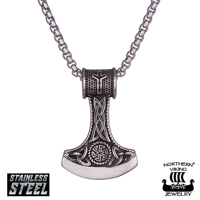 Northern Viking Jewelry Algiz Axehead Kaulakoru NVJRS066 - Teräskorut - NVJRS066-55cm - 1