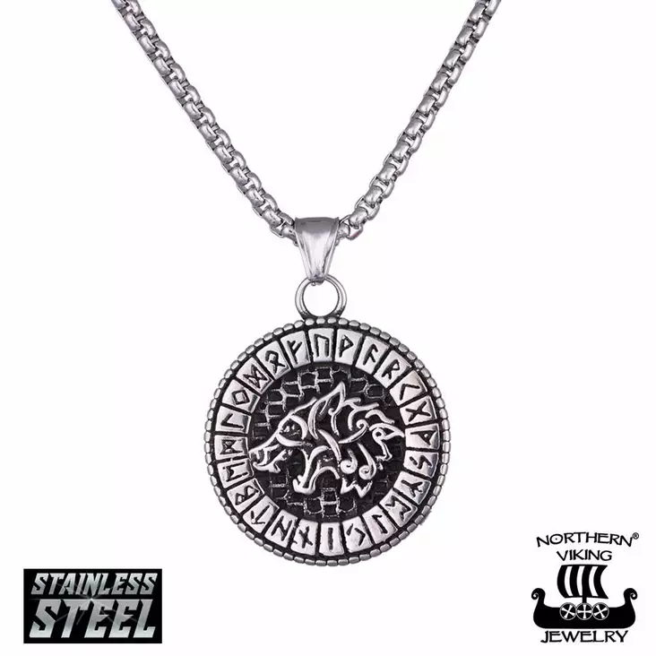 Northern Viking Jewelry Fenrir Rune kaulakoru NVJRS125 - Teräskorut - NVJRS125-45cm - 1