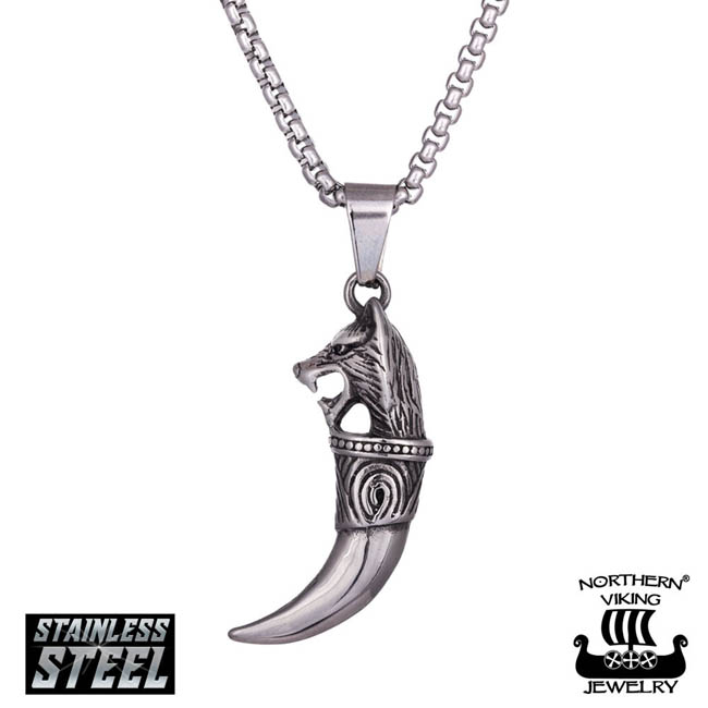 Northern Viking Jewelry Fenrir Wolf Head Kaulakoru NVJRS025 - Teräskorut - NVJRS025-55cm - 1
