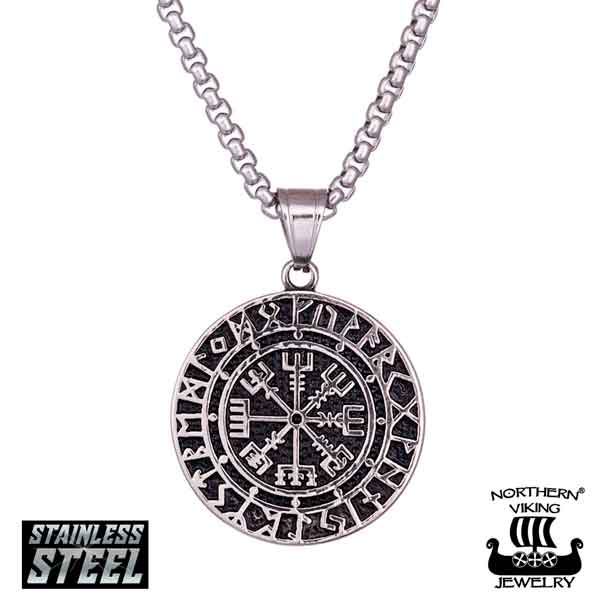 Northern Viking Jewelry Riimu Vegvisir kaulakoru NVJRS072 - Teräskorut - NVJRS072-45cm - 1