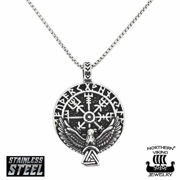 Northern Viking Jewelry Vegvisir Raven kaulakoru NVJRS131 - Teräskorut - NVJRS131-45cm - 1