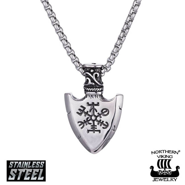 Northern Viking Jewelry Vegvisir Spear Kaulakoru NVJRS109 - Teräskorut - NVJRS109-55cm - 1