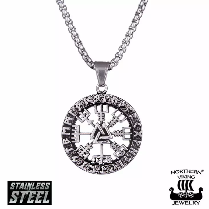 Northern Viking Jewelry Vegvisir Valknut - Teräskorut - NVJRS115-55cm - 1