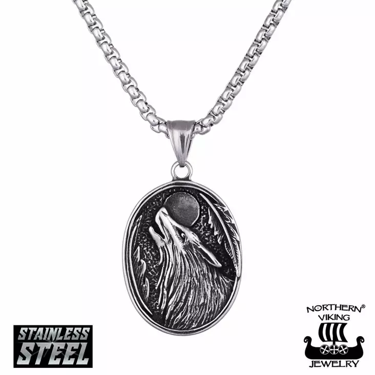 Northern Viking Jewelry Wolf & Moon - Teräskorut - NVJRS119-55cm - 1