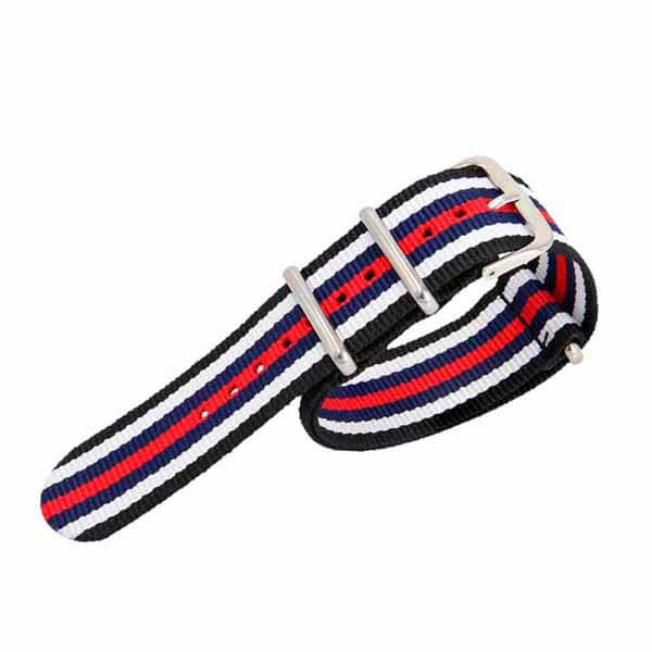 Sisu nato-ranneke puna-sini-valko-musta-raidallinen - Kellon rannekkeet - NA08-20mm - 1