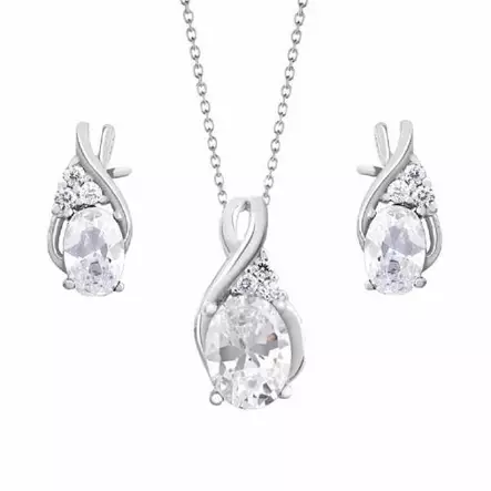 Hopeinen korusetti kirkkaat zirkoniat - Hopeakorut - HMN055-SET - 1