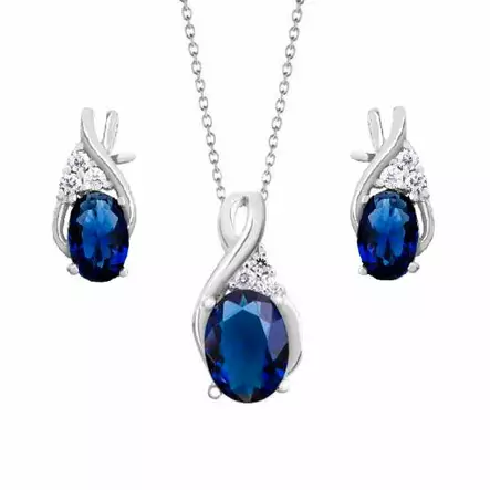 Hopeinen korusetti tummansiniset zirkoniat - Hopeakorut - HMN039-SET - 1