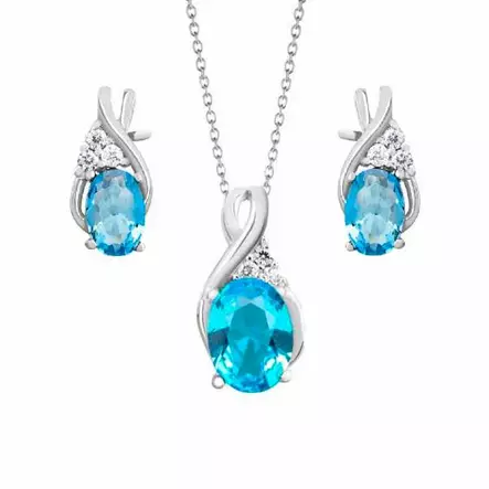 Hopeinen korusetti vaaleansiniset zirkoniat - Hopeakorut - HMN034-SET - 1