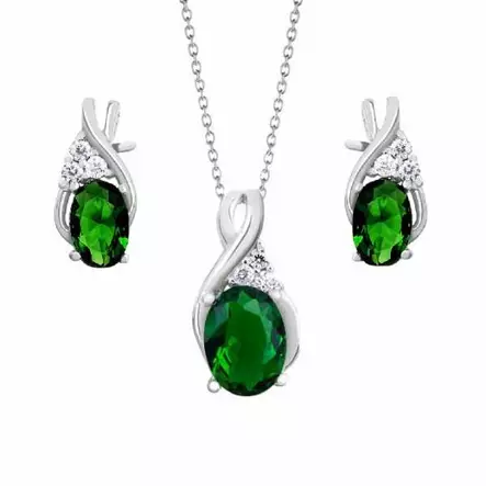 Hopeinen korusetti vihreät zirkoniat - Hopeakorut - HMN056-SET - 1