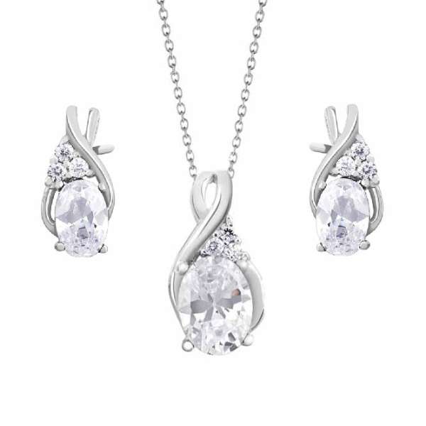 Hopeinen korusetti kirkkaat zirkoniat - Hopeakorut - HMN055-SET - 1