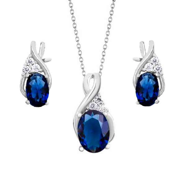 Hopeinen korusetti tummansiniset zirkoniat - Hopeakorut - HMN039-SET - 1