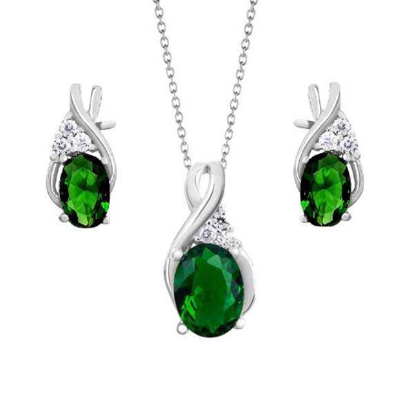 Hopeinen korusetti vihreät zirkoniat - Hopeakorut - HMN056-SET - 1