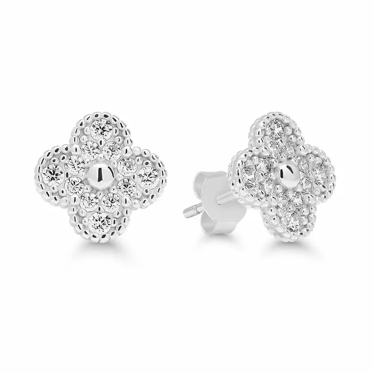 Hopeakorvakorut kukka zirkoneilla - Hopeakorut - BOL-E9737Z - 1